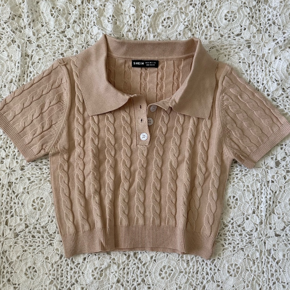 SHEIN Pastel Pink Collard Top